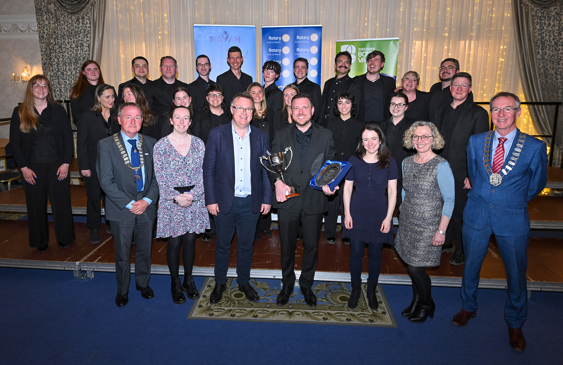 Pictured at Navan Choral and Instrumental Festival 2026.

From left: Alan Nelson, President of Navan Rotary Club; Lyndsey Callaghan, (Adjudicator); Richard Yarr (Adjudicator); Ciaran Kelly, leader of Fabre Ensemble (National Choir of the Year Winners 2026); Amy Ryan  and Deirdre Moynihan (Adjudicators) and Pádraig Fitzsimons Mayor of Navan with the winning Fabre Ensemble from Dublin.

Photo: Gerry Shanahan-www.cyberimages.net



10/05/2026